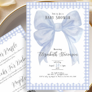 Double Sided Blue Bow Boy Baby Shower Invitation