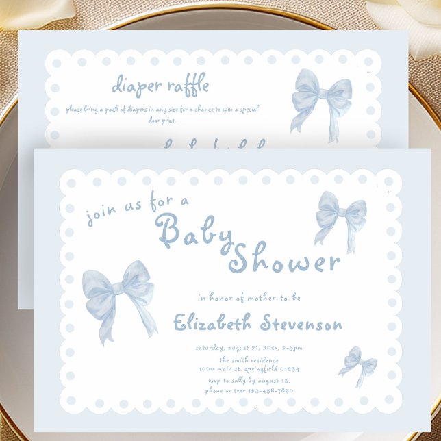 Double Sided Blue Bows Baby Shower Invitation (Creator Uploaded)