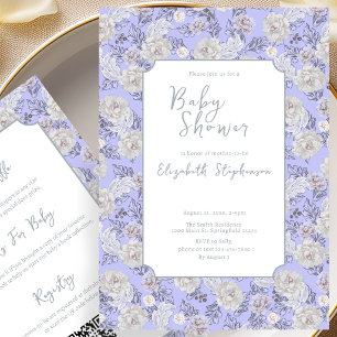 Double Sided Blue Flowers Baby Shower Invitation