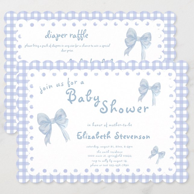 Double Sided Blue Gingham Baby Shower Invitation (Creator Uploaded)