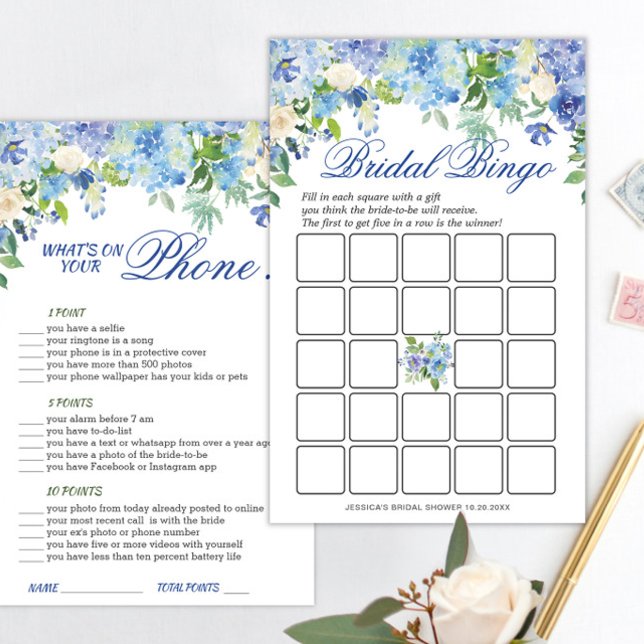DOUBLE SIDED Blue Hydrangea Bridal Shower Game (Creator Uploaded)