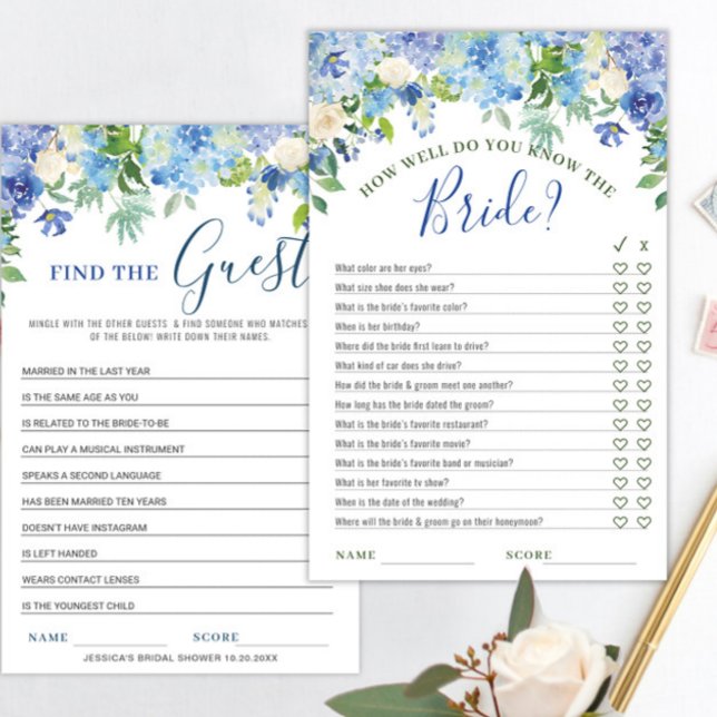DOUBLE SIDED Blue Hydrangea Bridal Shower Game (Creator Uploaded)