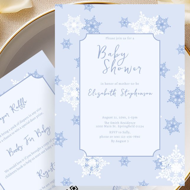 Double Sided Blue Snowflake Baby Shower Invitation (Creator Uploaded)