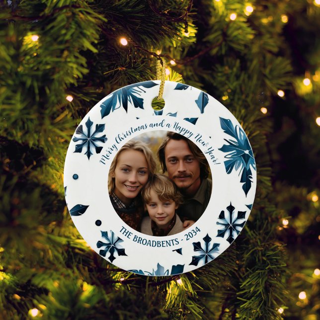 Double-Sided Blue Snowflake Christmas Tree  Ceramic Ornament (Creator Uploaded)