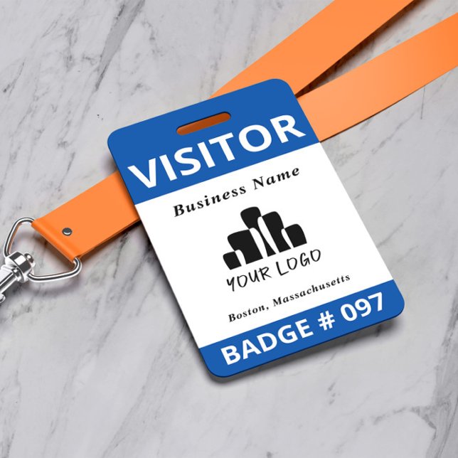 Double Sided Blue White Visitor Logo Template ID Badge (Creator Uploaded)