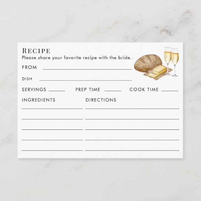 Double Sided Bread & Butter Bridal Shower Recipe  Enclosure Card (Front)