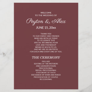 Double-Sided Burgundy Wedding Program Bridal Party