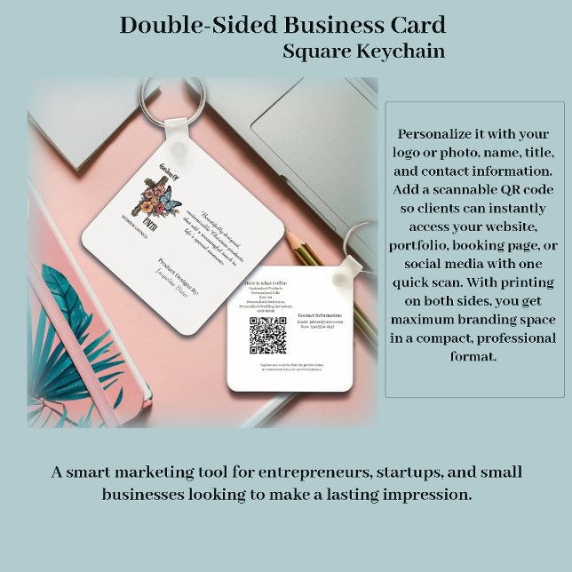 Double Sided Business Card Square Keychain (Creator Uploaded)