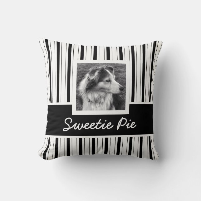 Double Sided BW Stripes Instagram Photos Cushion (Front)