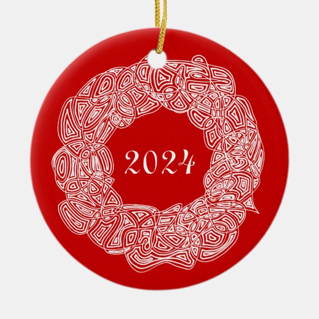 Double Sided Commemorative Wreath (Joy/Year) Ceramic Ornament (Front)