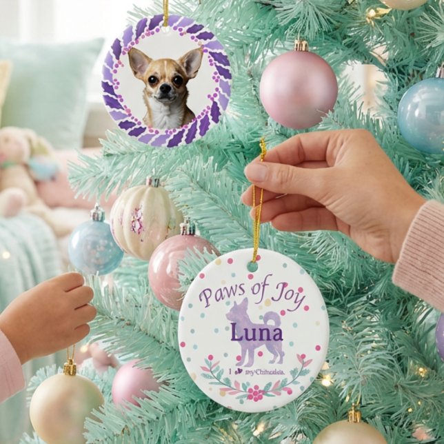 Double-Sided Custom Lavender Chihuahua Ceramic Ornament (Creator Uploaded)