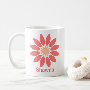 Double-Sided Custom Text and Stylized Coral Daisy Coffee Mug