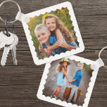 Double Sided Custom Two Photo Key Ring<br><div class="desc">Create a custom keepsake with this double-sided kids' photo keychain, now designed with a scallop border around the edge for a sweet and playful finish. The scallops are currently white, but you can change the colour to match your style or favourite shade. It’s perfect for parents or grandparents who want...</div>
