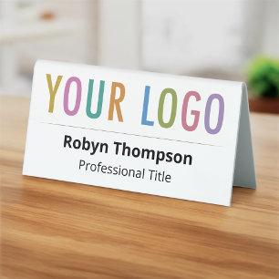 Double Sided Desk Name Plate Company Logo White