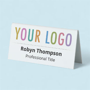 Double Sided Desk Name Plate Company Logo White