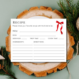 Double Sided Elegant Red Bow Recipe Bridal Shower Enclosure Card