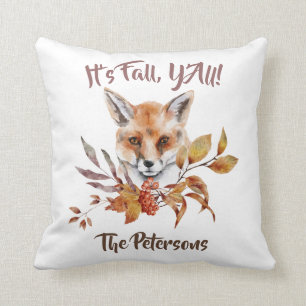 Double-sided Fall theme fox and foliage custom Cushion