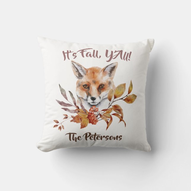 Double-sided Fall theme fox and foliage custom Thr Cushion (Front)