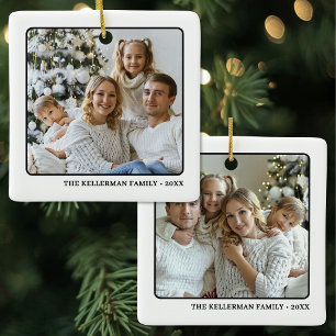 Double Sided Family Two Photo Christmas Ceramic Ornament