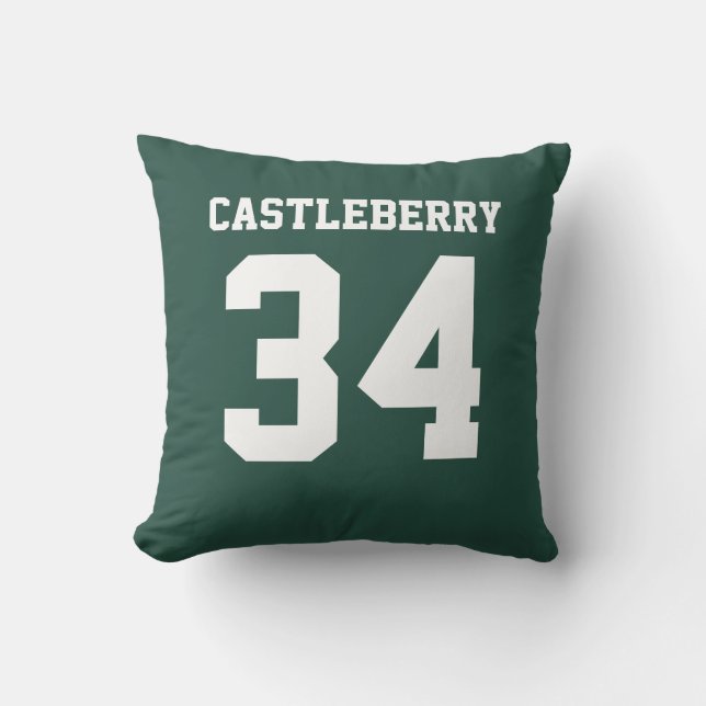 Double-Sided Forest Green and White Sports Jersey Cushion (Front)