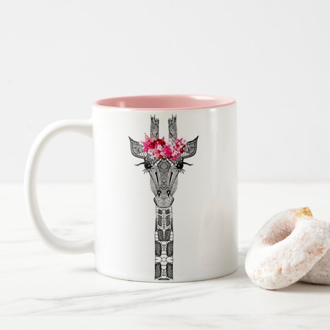 Double sided giraffe mug with flower crown (With Donut)