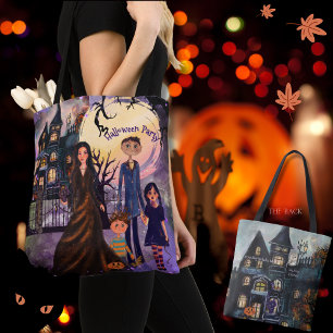 Double-Sided Gothic Haunted House Halloween  Tote Bag