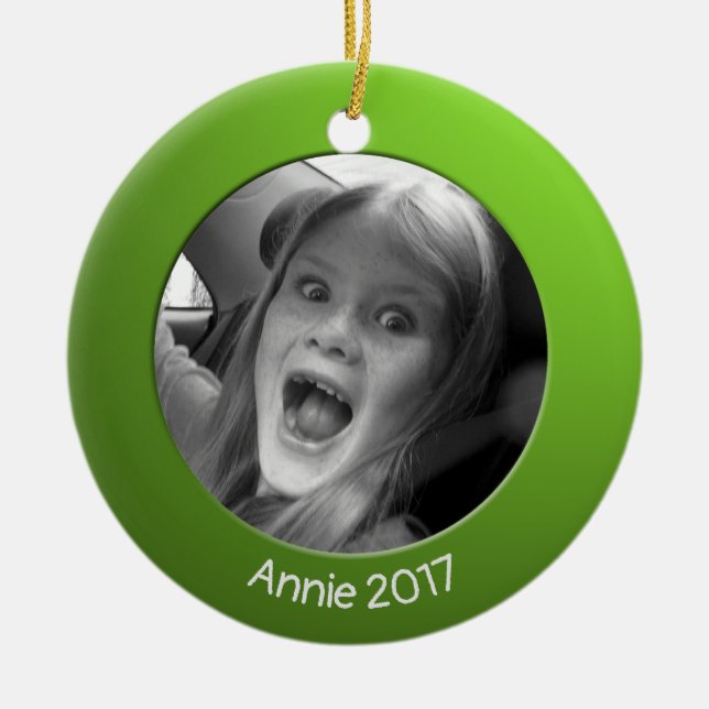 Double Sided Green 2 x Custom Photo and Text Ceramic Ornament (Front)