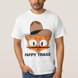 Double Sided HAPPY TRAILS Cartoon Mustache Cat T-Shirt