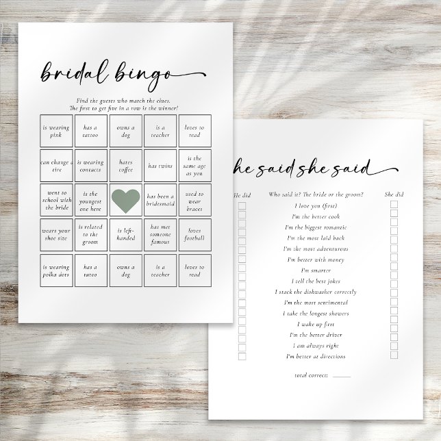 Double Sided He Said She Said Bridal Shower Games Invitation (Creator Uploaded)