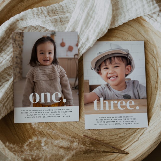 Double Sided Joint Photo Birthday - Boy Girl Invitation (Creator Uploaded)