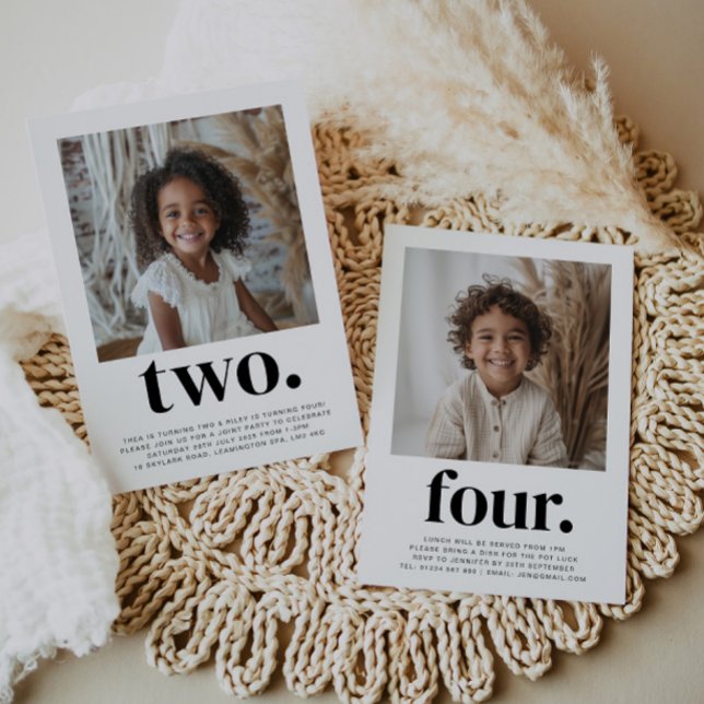 Double Sided Joint Photo Birthday - Boy Girl Invitation (Creator Uploaded)