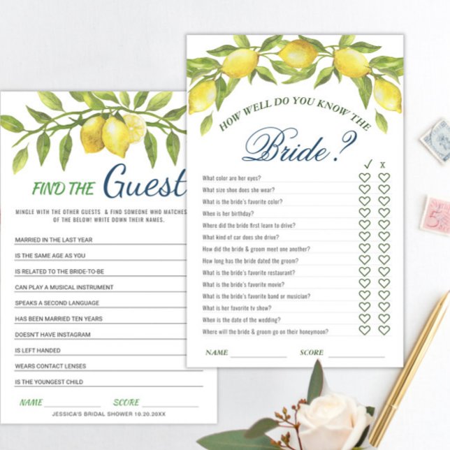 DOUBLE SIDED Lemons & Greenery Bridal Shower Game (Creator Uploaded)