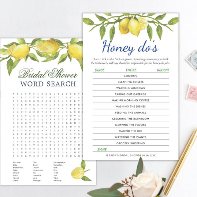 DOUBLE SIDED Lemons & Greenery Bridal Shower Game (Creator Uploaded)