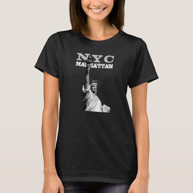 Double Sided Liberty Statue Manhattan New York T-Shirt (Front)