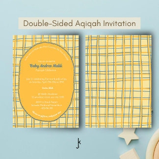 Double-Sided Light Yellow Bright Plaid Hand-Drawn Invitation