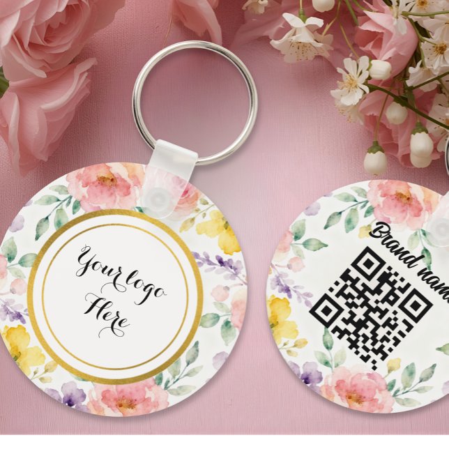 Double sided Logo QR Code floral keychain (Creator Uploaded)