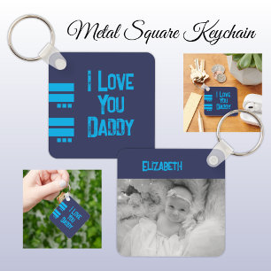 Double sided love daddy add name navy blue photo key ring