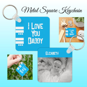 Double sided love daddy add name white blue photo key ring