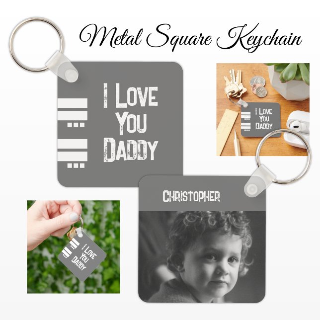Double sided love daddy add name white grey photo key ring (Creator Uploaded)