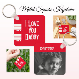 Double sided love daddy add name white red photo key ring