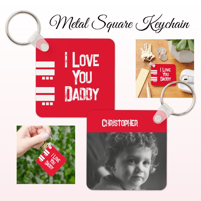 Double sided love daddy add name white red photo key ring (Creator Uploaded)