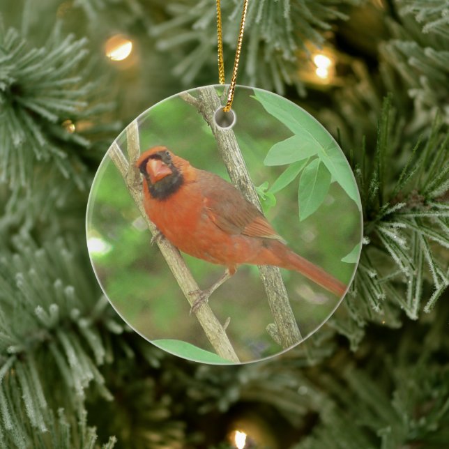 Double Sided Male and Female Cardinals Christmas Ceramic Ornament (Tree)