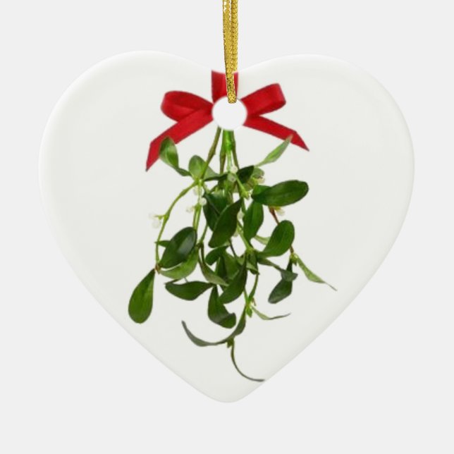 **DOUBLE SIDED MISTLETOE** HEART SHAPPED CERAMIC ORNAMENT (Front)