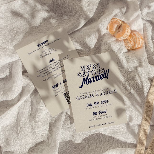 Double Sided Modern Colourful Retro Bold Wedding  Invitation (Creator Uploaded)