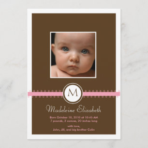 Double Sided Monogram Ribbon Birth Announcement