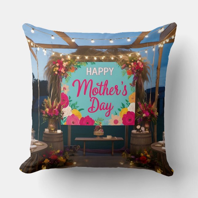 Double-Sided Mother's Day Pillow: Rustic Bohemian Cushion (Front)