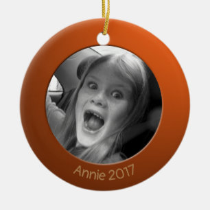 Double Sided Orange 2 x Custom Photo and Text Ceramic Ornament