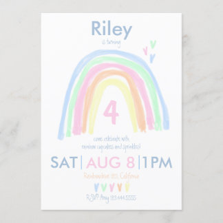 Double Sided Pastel Rainbow Birthday Party Invitation