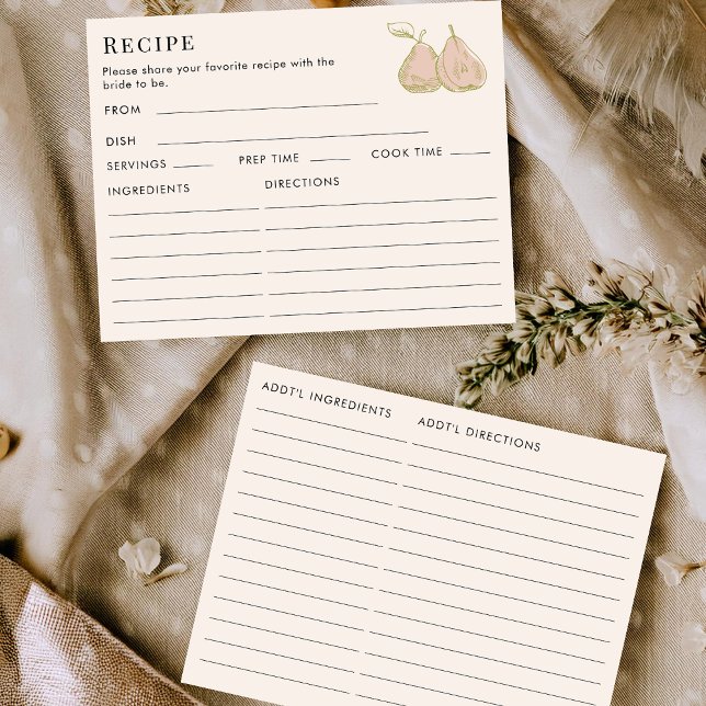 Double Sided Pear Fruit Theme Recipe Bridal Shower Enclosure Card (Creator Uploaded)