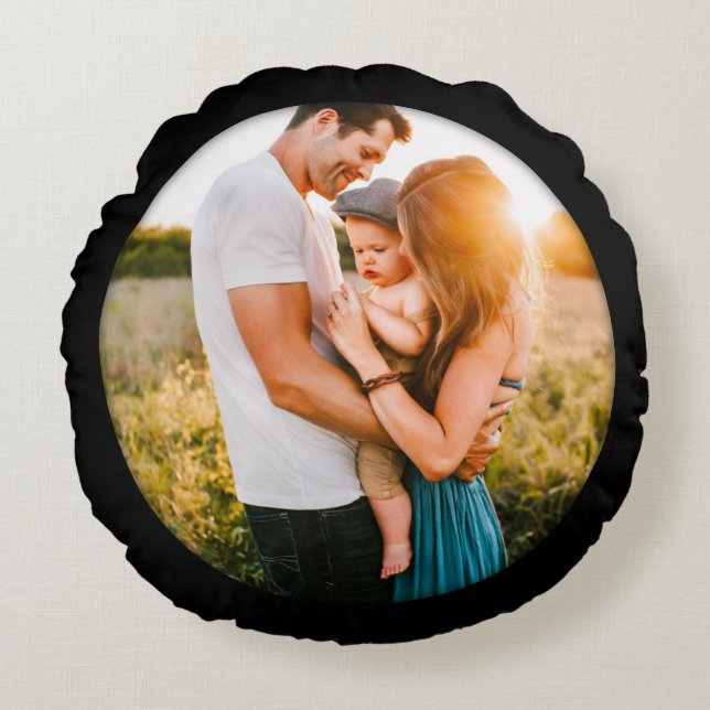Double Sided Photo Black Frame Shadow Round Cushion (Front)